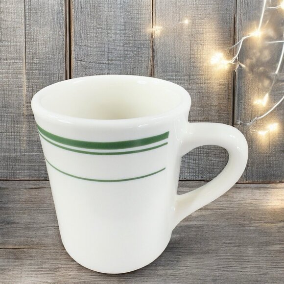 TUXTON 9oz Ceramic Restaurant Grade Diner Coffee Cup Mug Green Stripes Set 3 VTG - Picture 4 of 16